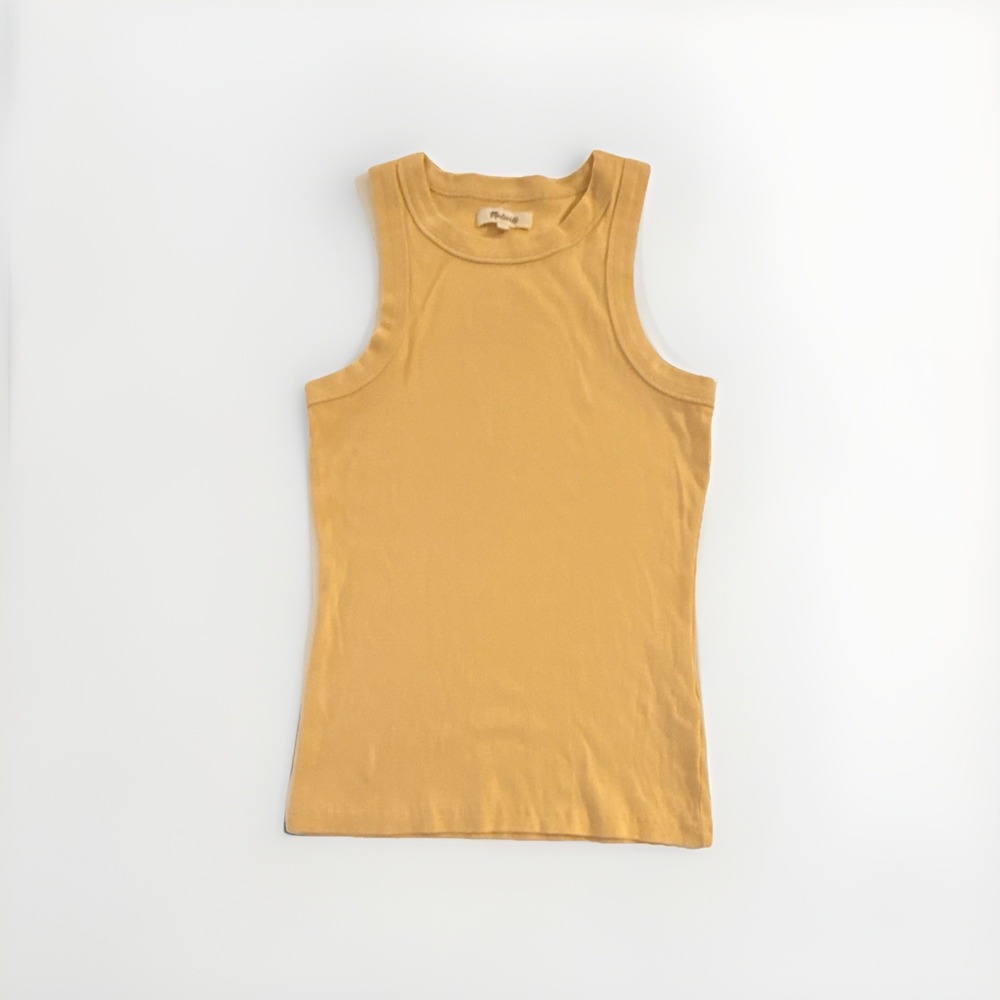 Madewell Yellow Ribbed Knit Crew Neck Cotton Tank S comfy casual Quiet Luxury